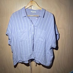 Lavender with white stripes, Madewell, linen and adjustable bottom.